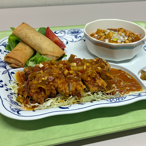 夕食｜油淋鶏＆麻婆豆腐＆春巻き